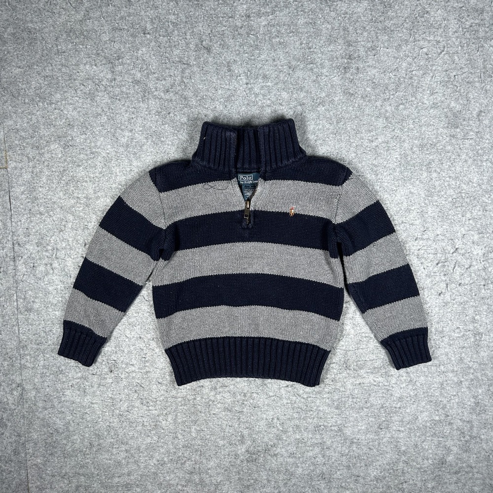 Vintage Polo by Ralph Lauren Sweater Boys 4 Navy And Grey Striped 90s Cotton